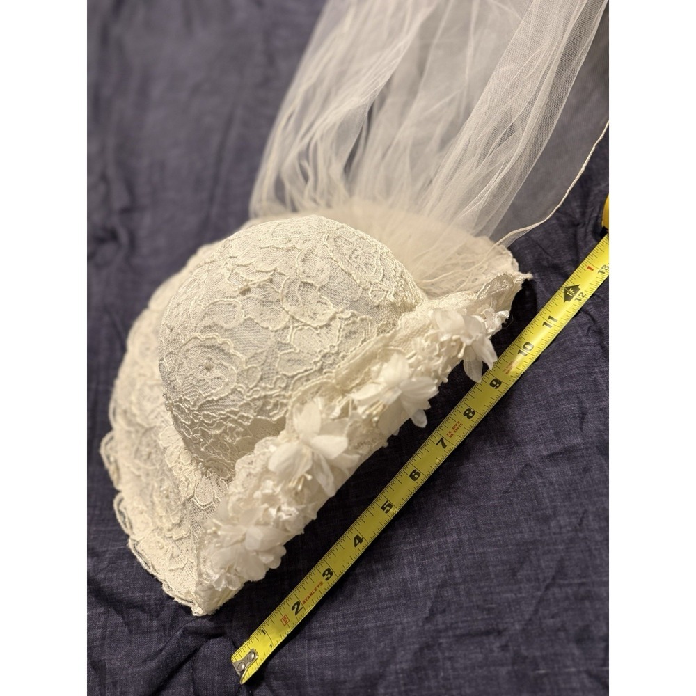Vintage bohemian Floral Bridal Hat with Veil Ivory Lace Wedding Church 34" long‎ - Picture 6 of 12